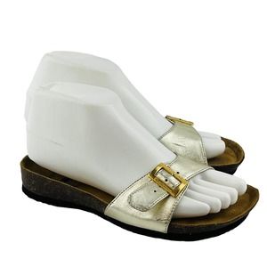 Womens 5.5 EuroWellness Cork Slides Metallic Gold Leather Buckle Balance Sandals